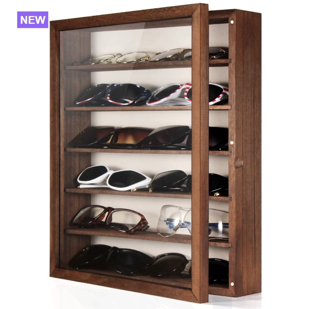 Wood Sunglasses Organizer Wall Mounted Eyewear Display Case